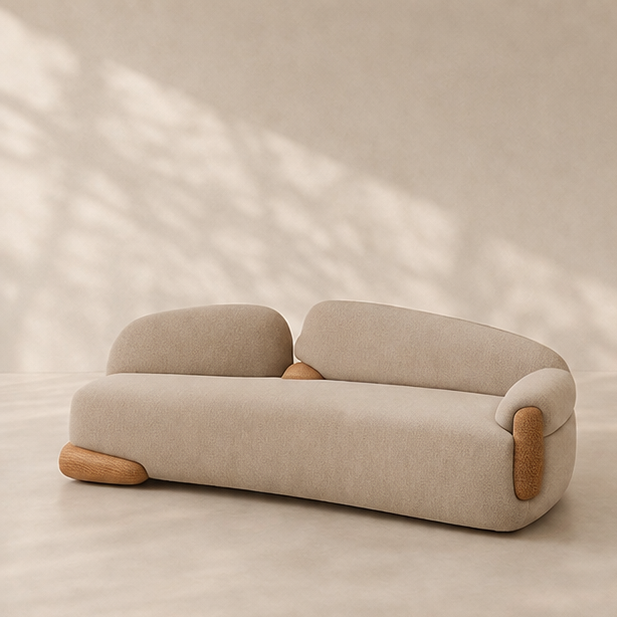 Sculptural Linen and Wood Sofa