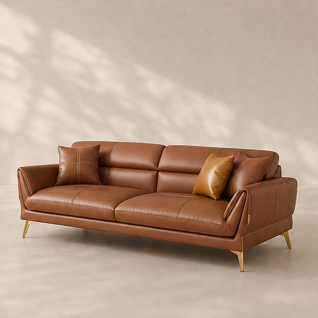 Brown Leather Sofa by Wood Craft